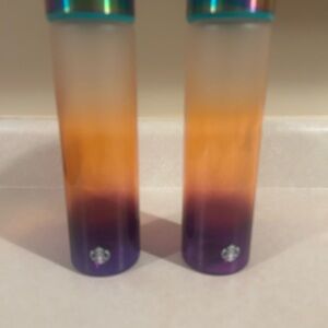 Set of 2 Starbucks Ombre Rainbow Iridescent 18oz Glass Water Bottles